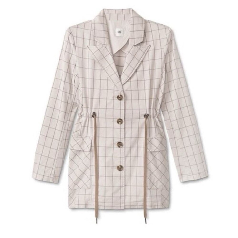 CAbi Tan Windowpane Trench Blazer Jacket style 6026 size M